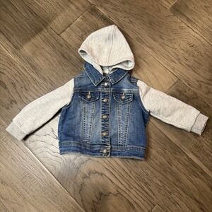Tucker + Tate Denim Jacket Hoodie‎ Knit Sleeves Ruffle Detail 12M